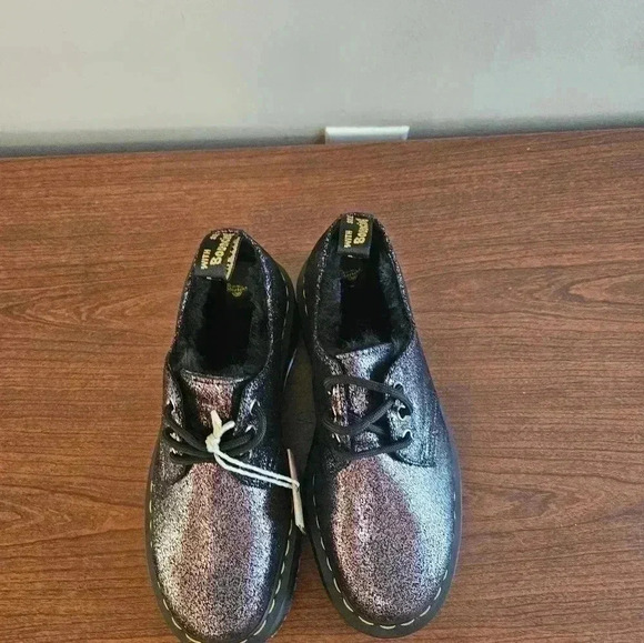 Dr. Martin's 1461 Quad Platform Derby Faux Fur Lined Shimmered Metallic Size 7 - Picture 3 of 13